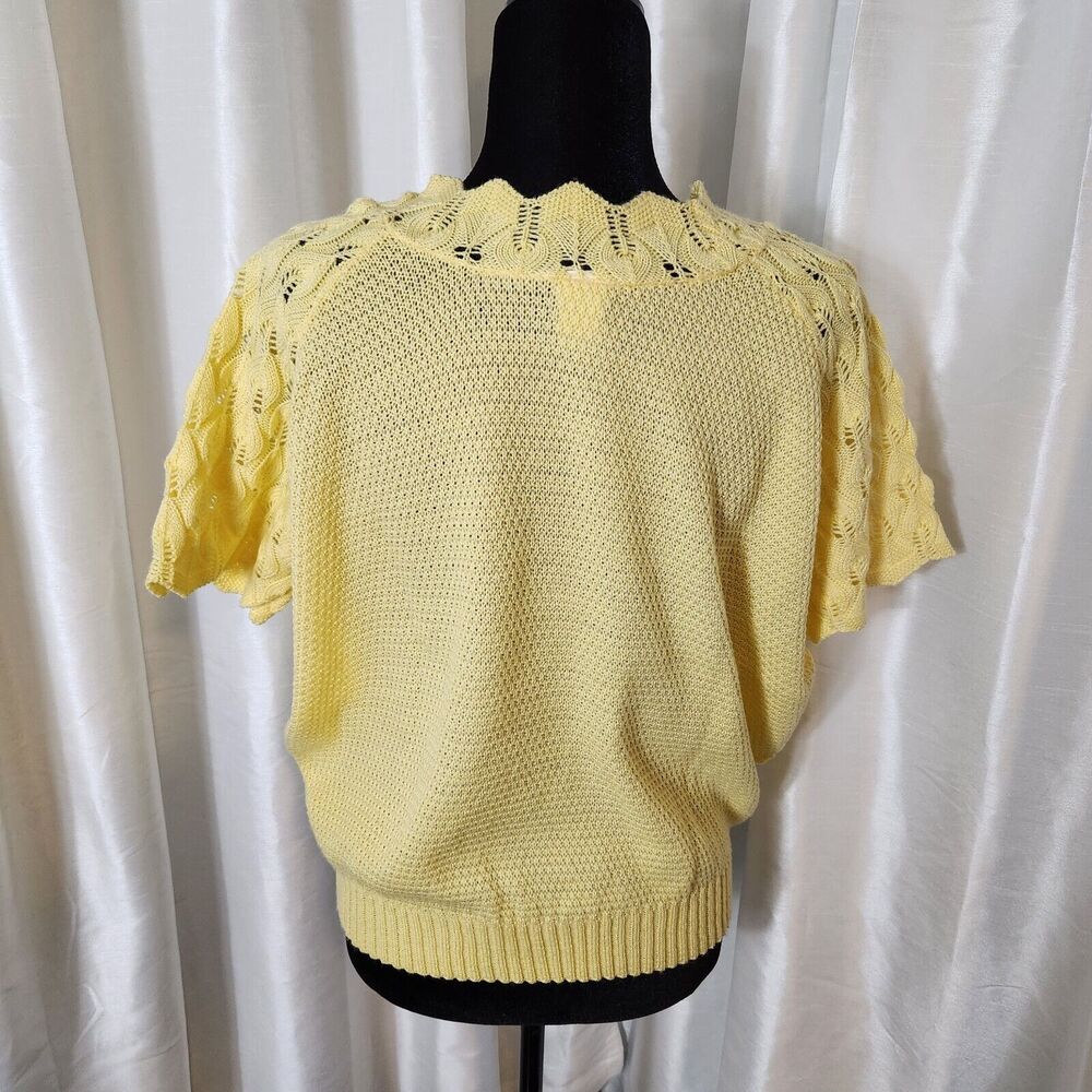 Vintage Sweater Womens L Yellow Soft Crochet Waffle Knit Cottagecore Grandma USA - Picture 7 of 9